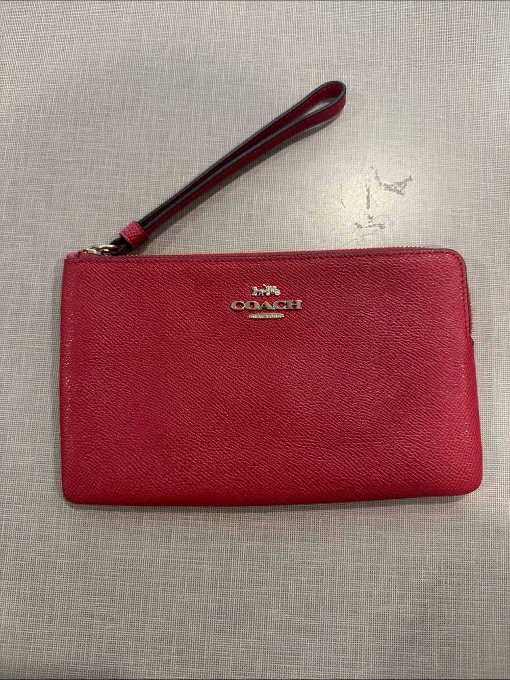 Coach Red Leather Wristlet with Gold Logo